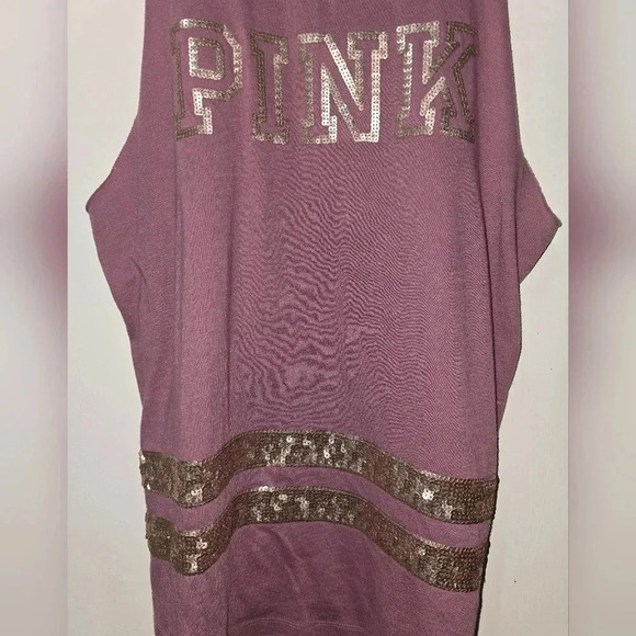 Victorias Secret Pink Muscle Tank Top Tee Bronze Gold bling Medium - Picture 2 of 4